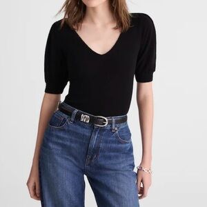 NWT Madewell V-Neck Puff-Sleeve Sweater Tee in Cashmere - Black